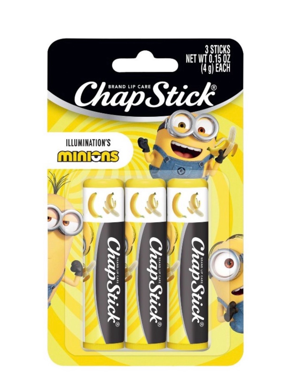 Chap Stick- Minions Banana Lip Balm Pack of 3 Sticks